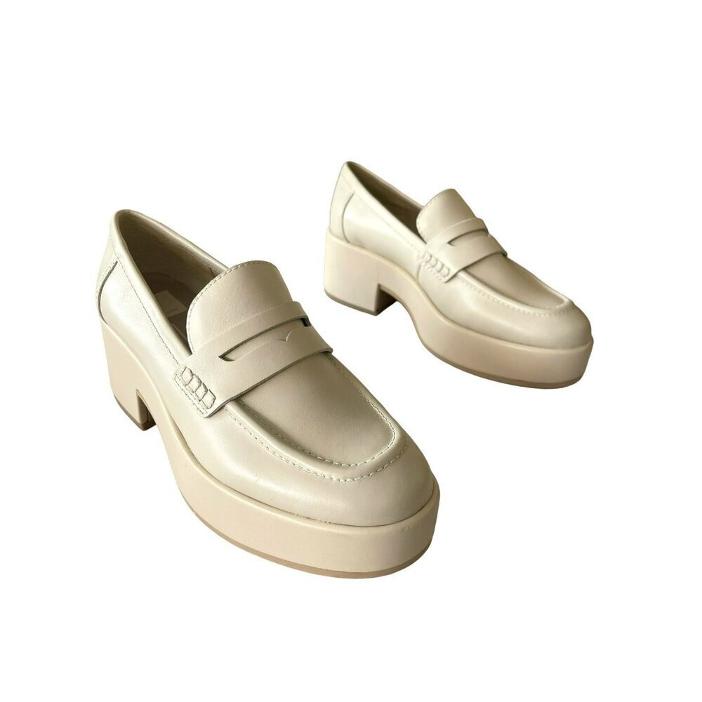 Dolce Vita Yanni Cream Block Heel Penny Loafers For Women Size 7 NEW